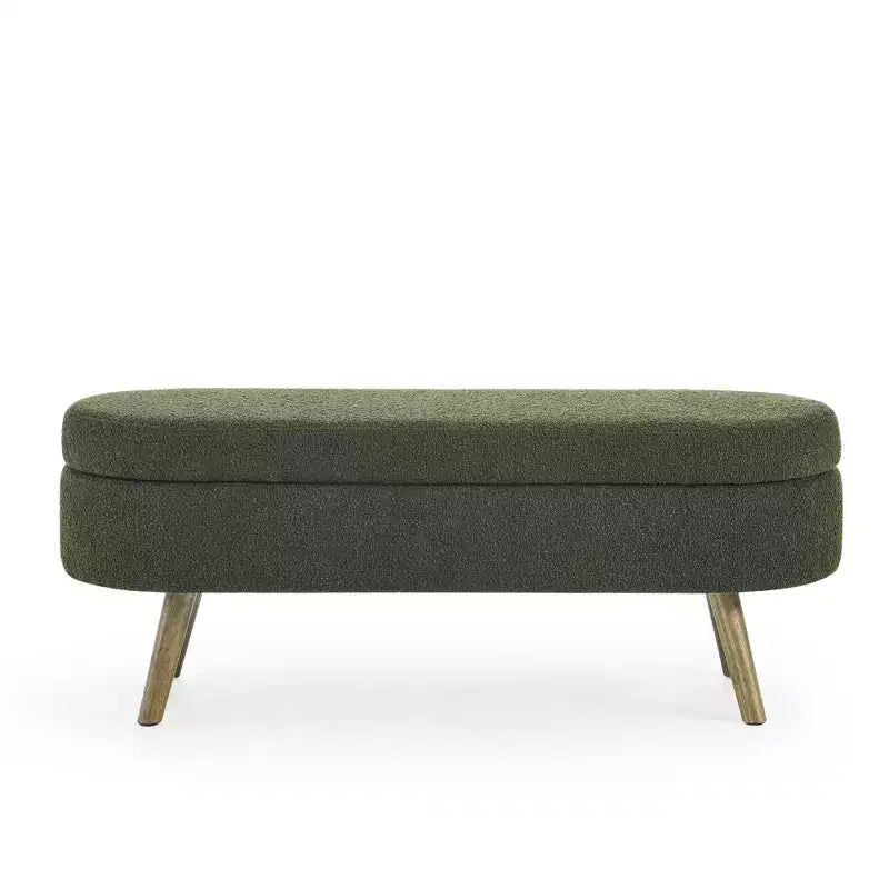 Oval Tufted Storage Bench with Rubberwood Legs