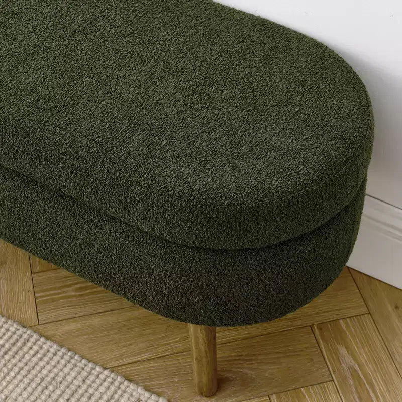 Oval Tufted Storage Bench with Rubberwood Legs