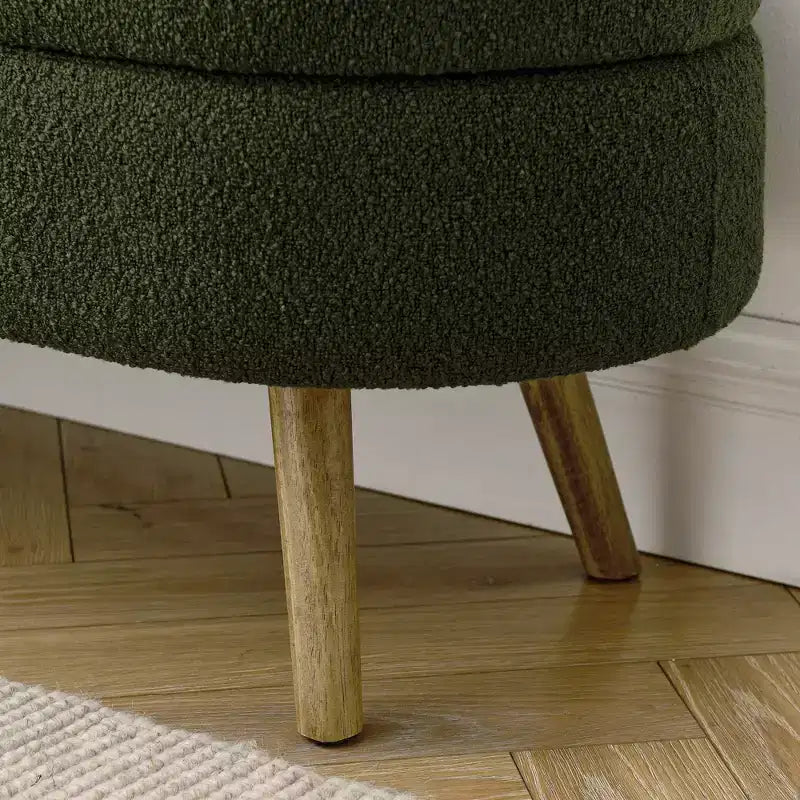 Oval Tufted Storage Bench with Rubberwood Legs