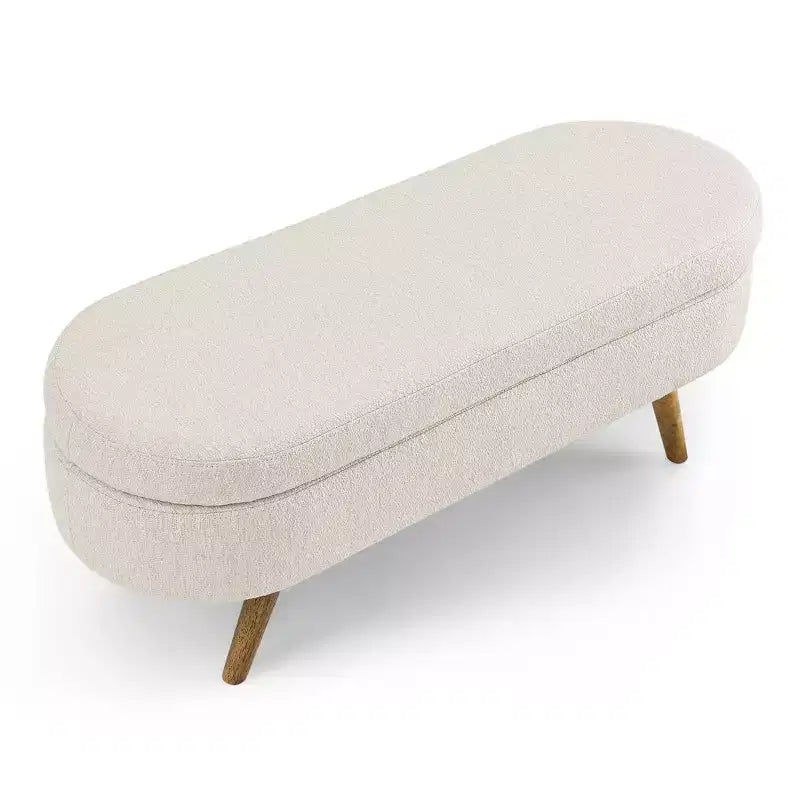 Oval Tufted Storage Bench with Rubberwood Legs