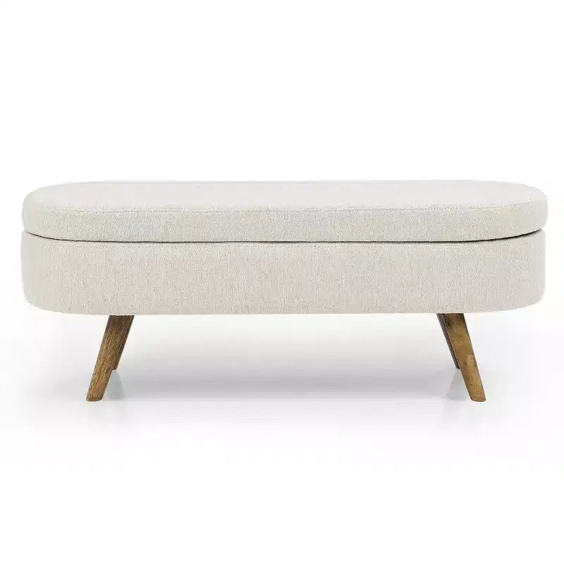 Oval Tufted Storage Bench with Rubberwood Legs