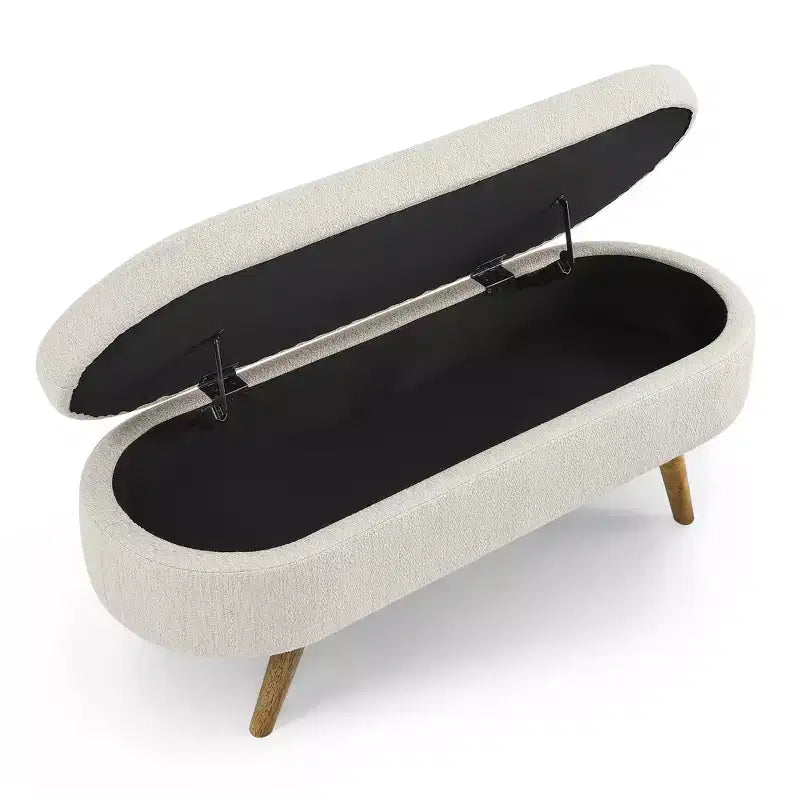 Oval Tufted Storage Bench with Rubberwood Legs