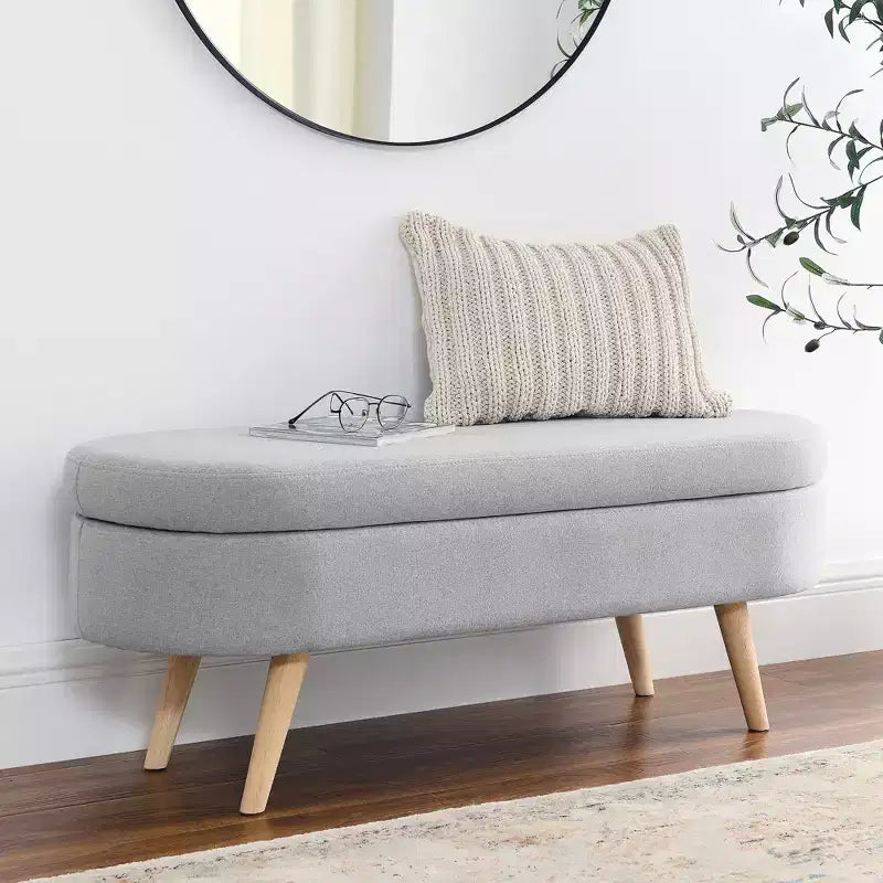 Oval Tufted Storage Bench with Rubberwood Legs
