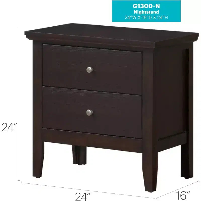 2-Drawer Nightstand with Round Nickel Handles