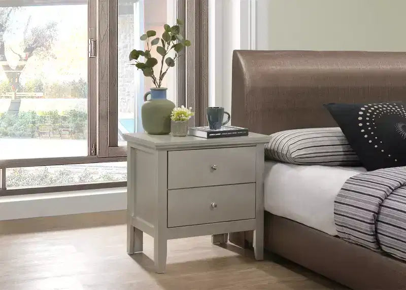 2-Drawer Nightstand with Round Nickel Handles
