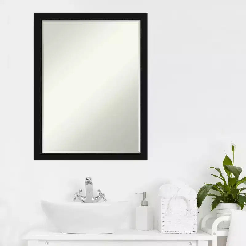 Petite Bevel Bathroom Wall Mirror with Black Narrow Frame