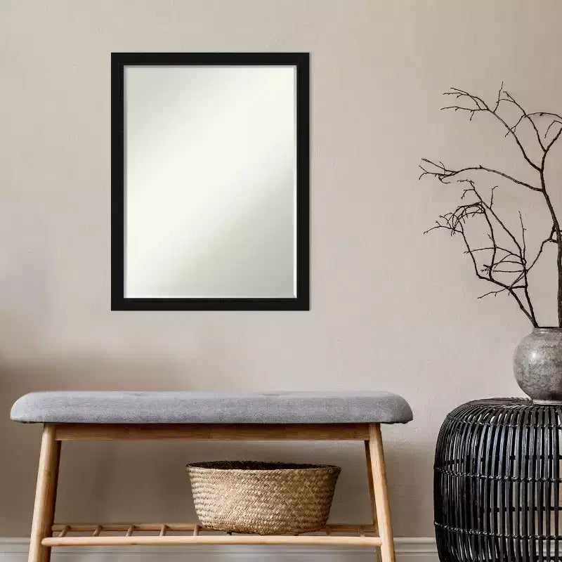 Petite Bevel Bathroom Wall Mirror with Black Narrow Frame
