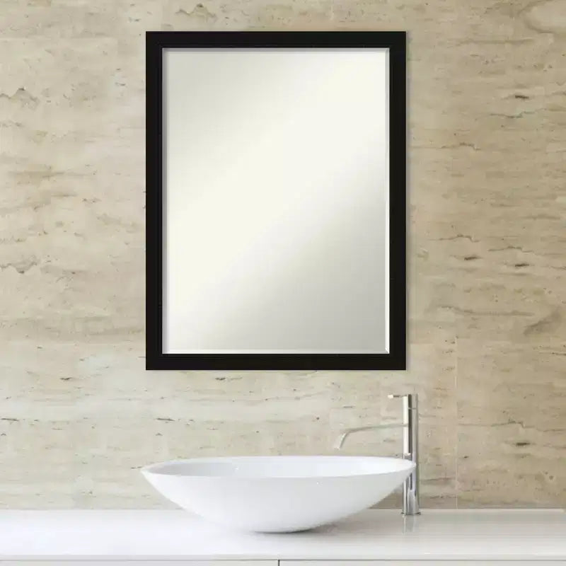 Petite Bevel Bathroom Wall Mirror with Black Narrow Frame