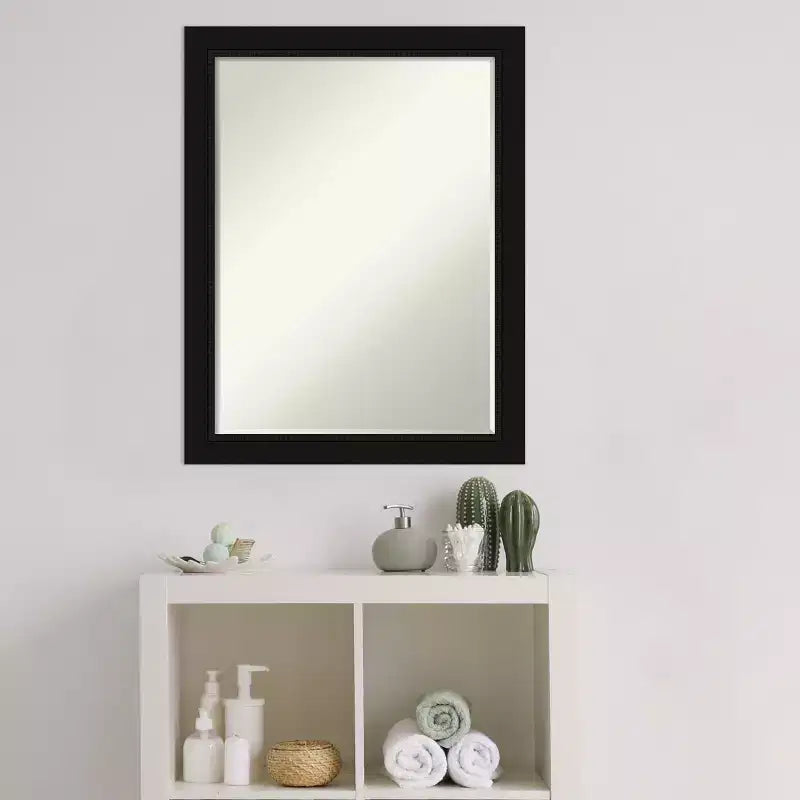 Petite Bevel Bathroom Wall Mirror with Black Narrow Frame