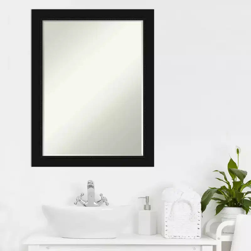 Petite Bevel Bathroom Wall Mirror with Black Narrow Frame