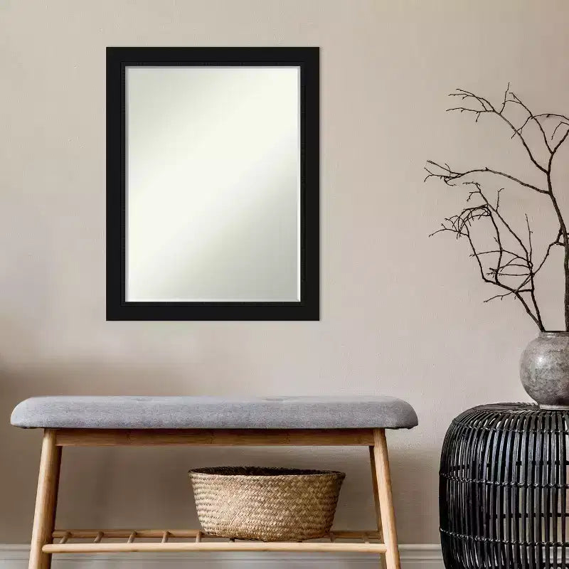 Petite Bevel Bathroom Wall Mirror with Black Narrow Frame