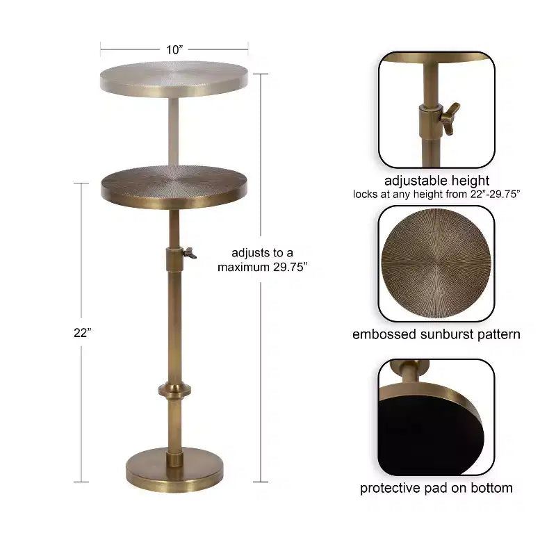 Adjustable Height Metal Drink Table & Plant Stand with Sunburst Pattern