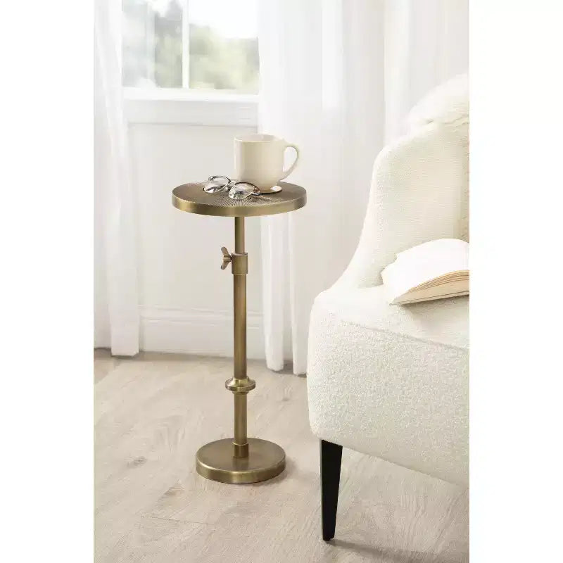 Adjustable Height Metal Drink Table & Plant Stand with Sunburst Pattern