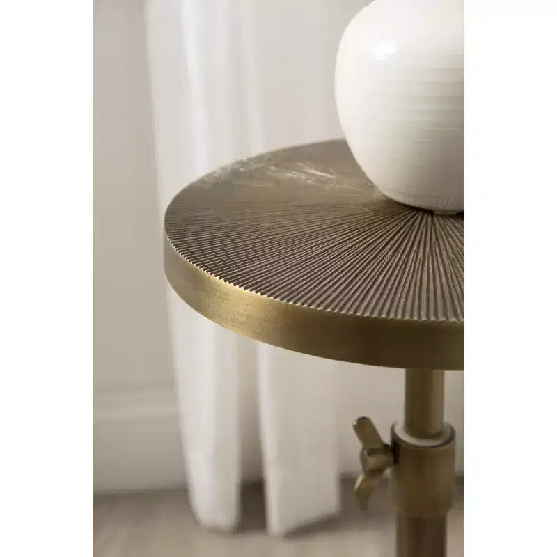 Adjustable Height Metal Drink Table & Plant Stand with Sunburst Pattern