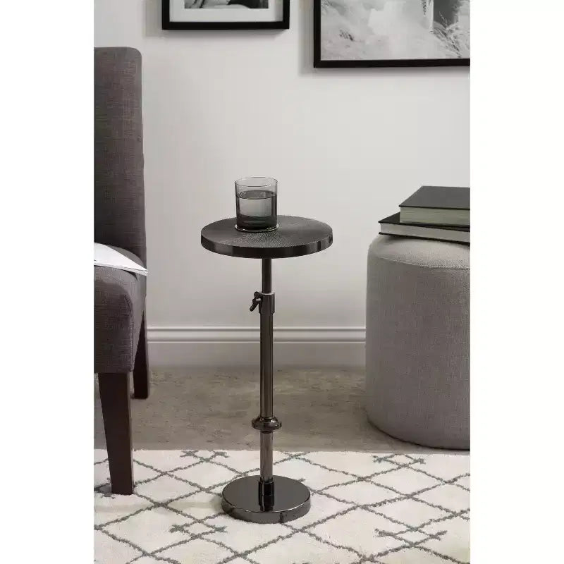 Adjustable Height Metal Drink Table & Plant Stand with Sunburst Pattern