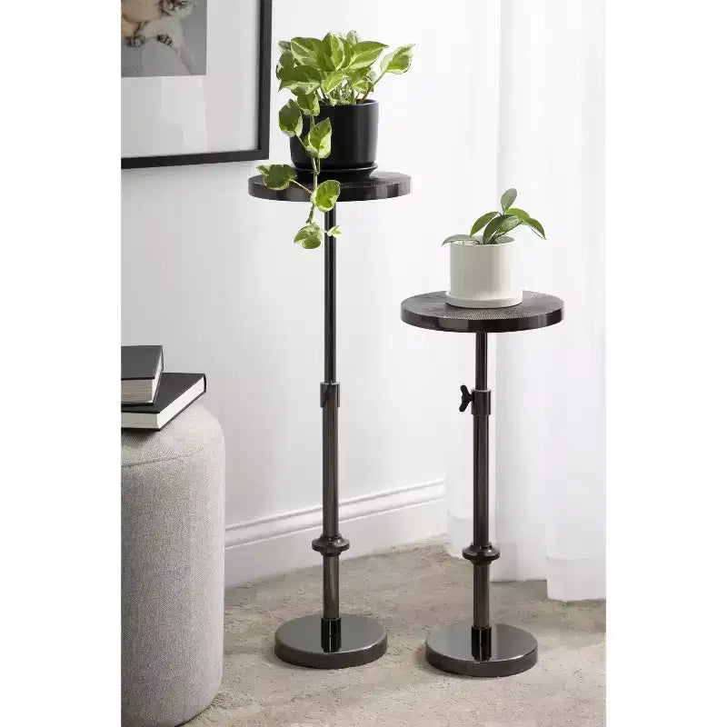 Adjustable Height Metal Drink Table & Plant Stand with Sunburst Pattern