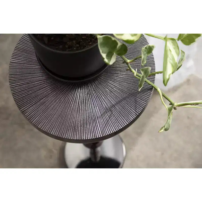 Adjustable Height Metal Drink Table & Plant Stand with Sunburst Pattern