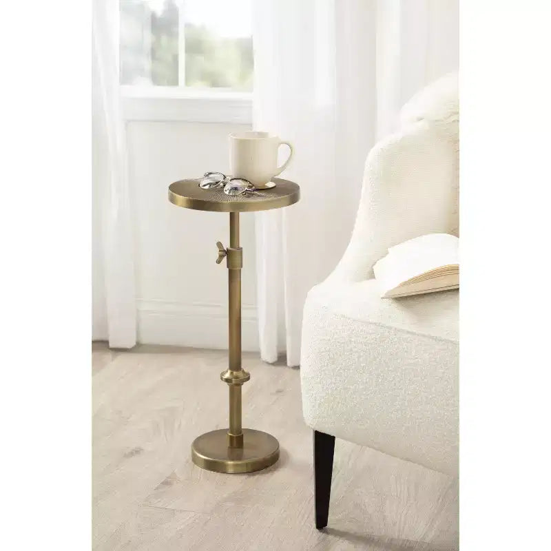 Adjustable Height Metal Drink Table & Plant Stand with Sunburst Pattern