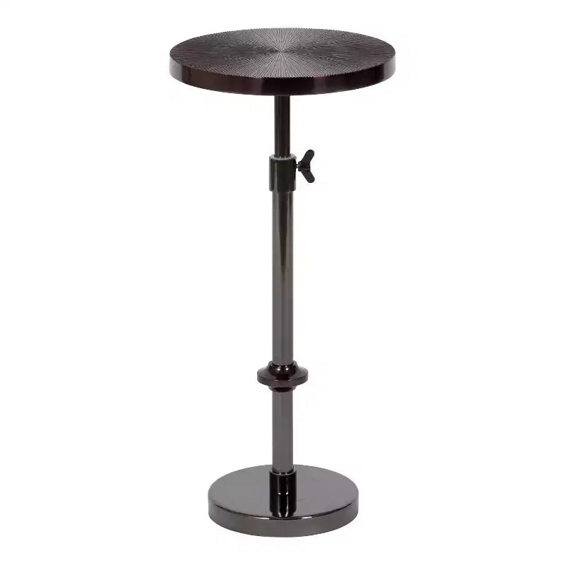 Adjustable Height Metal Drink Table & Plant Stand with Sunburst Pattern