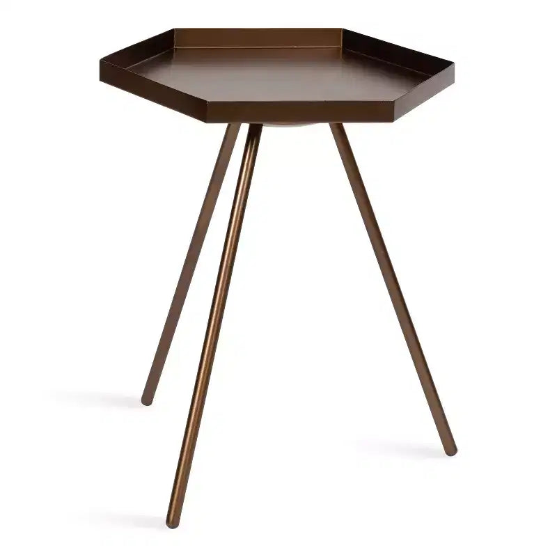 Hexagon Side Table with Black Metal Frame & White Basin