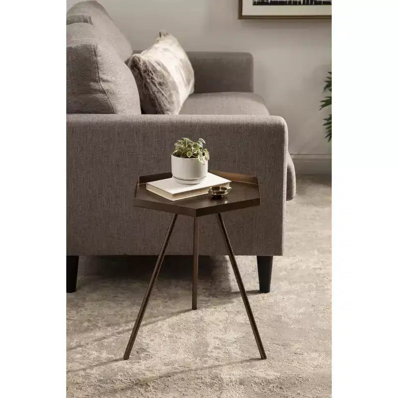 Hexagon Side Table with Black Metal Frame & White Basin