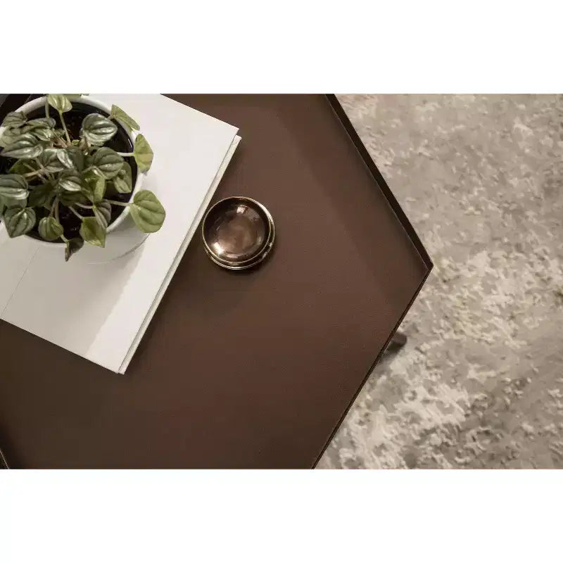 Hexagon Side Table with Black Metal Frame & White Basin