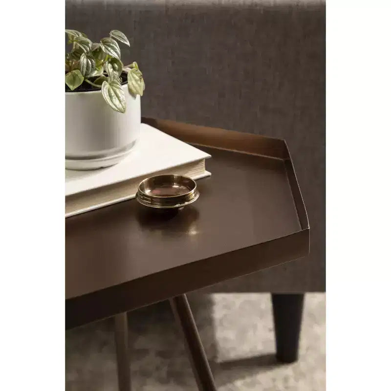 Hexagon Side Table with Black Metal Frame & White Basin