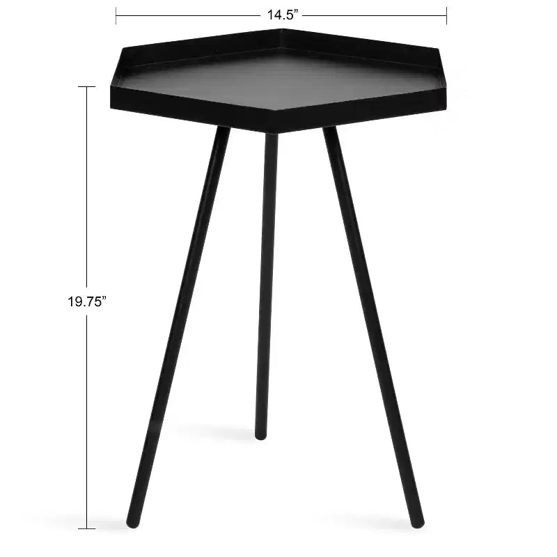 Hexagon Side Table with Black Metal Frame & White Basin
