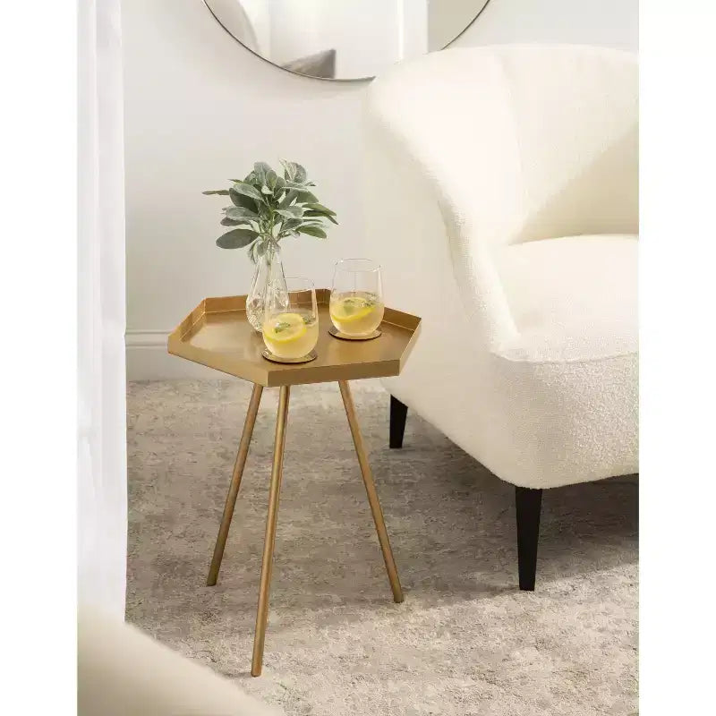 Hexagon Side Table with Black Metal Frame & White Basin