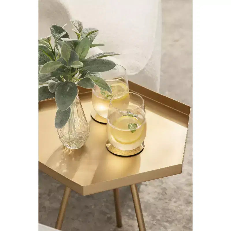 Hexagon Side Table with Black Metal Frame & White Basin