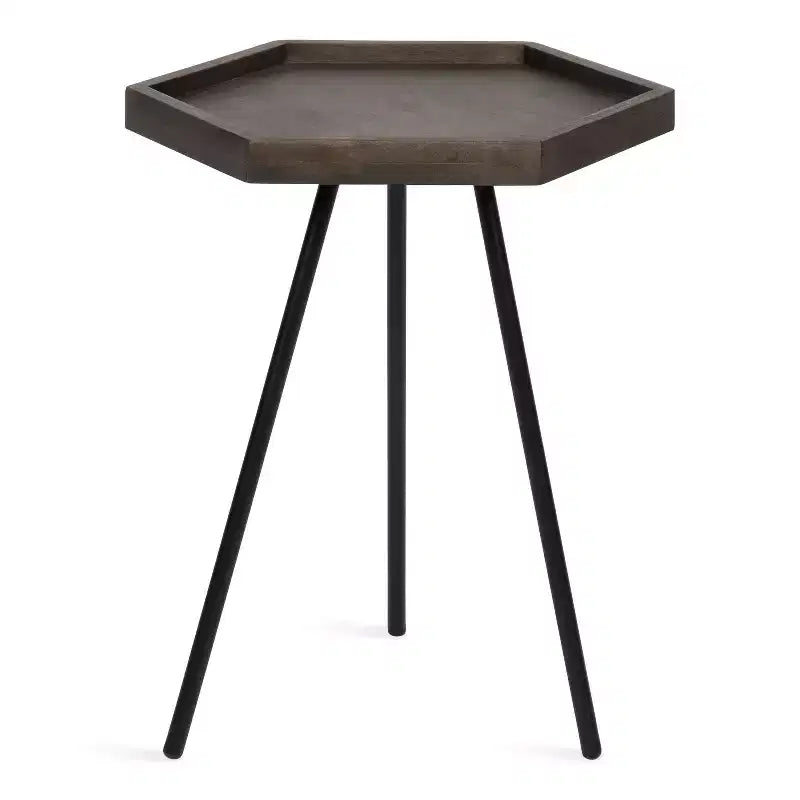 Hexagon Side Table with Black Metal Frame & White Basin