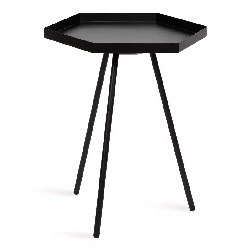 Hexagon Side Table with Black Metal Frame & White Basin