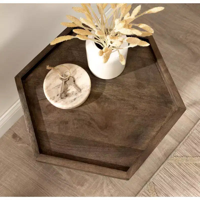 Hexagon Side Table with Black Metal Frame & White Basin