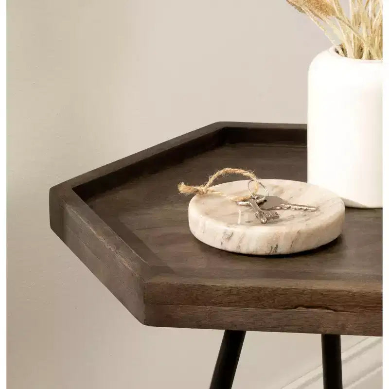 Hexagon Side Table with Black Metal Frame & White Basin