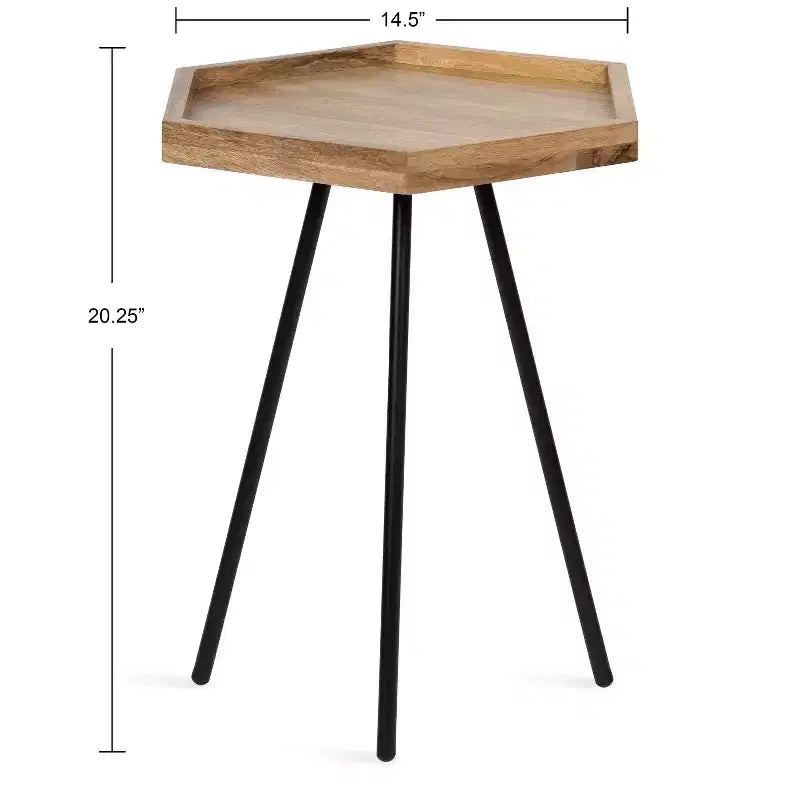 Hexagon Side Table with Black Metal Frame & White Basin