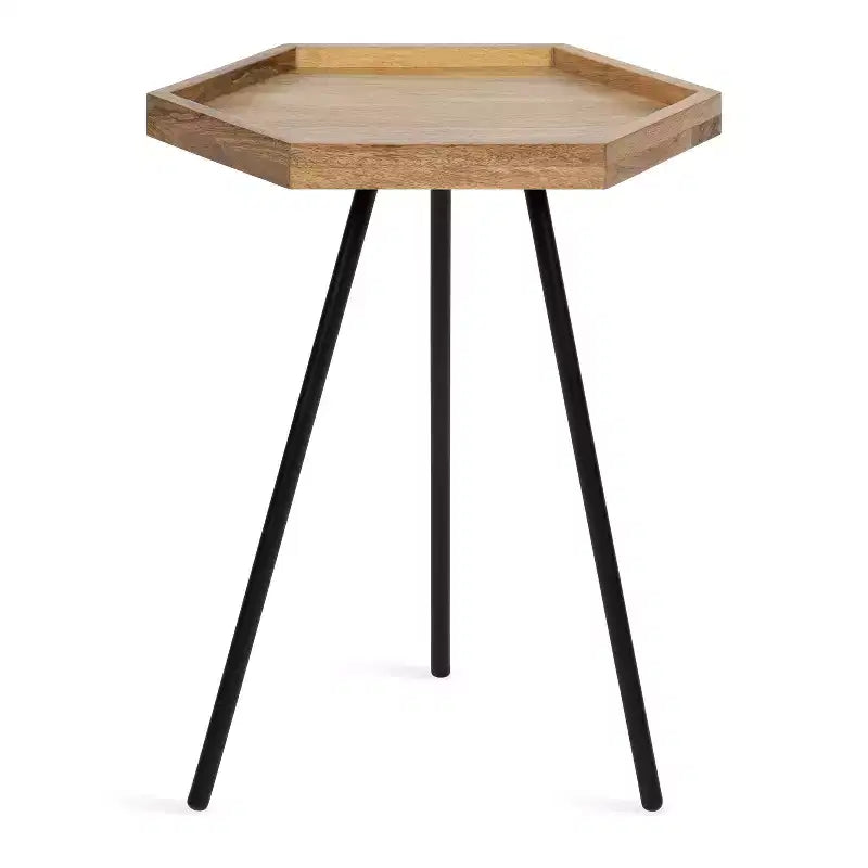 Hexagon Side Table with Black Metal Frame & White Basin