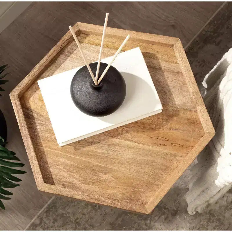 Hexagon Side Table with Black Metal Frame & White Basin