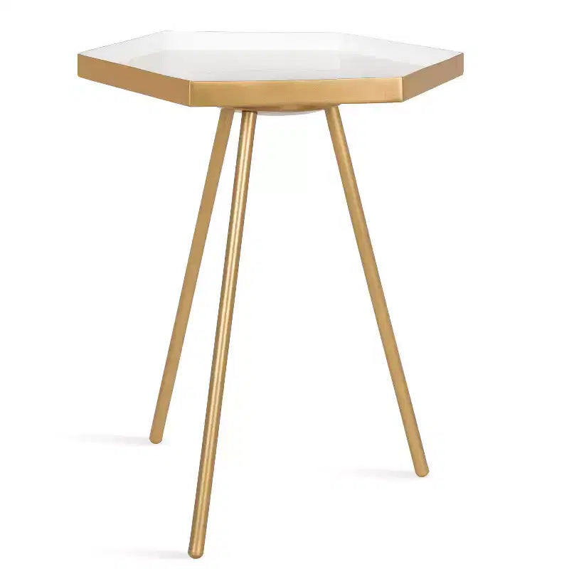 Hexagon Side Table with Black Metal Frame & White Basin