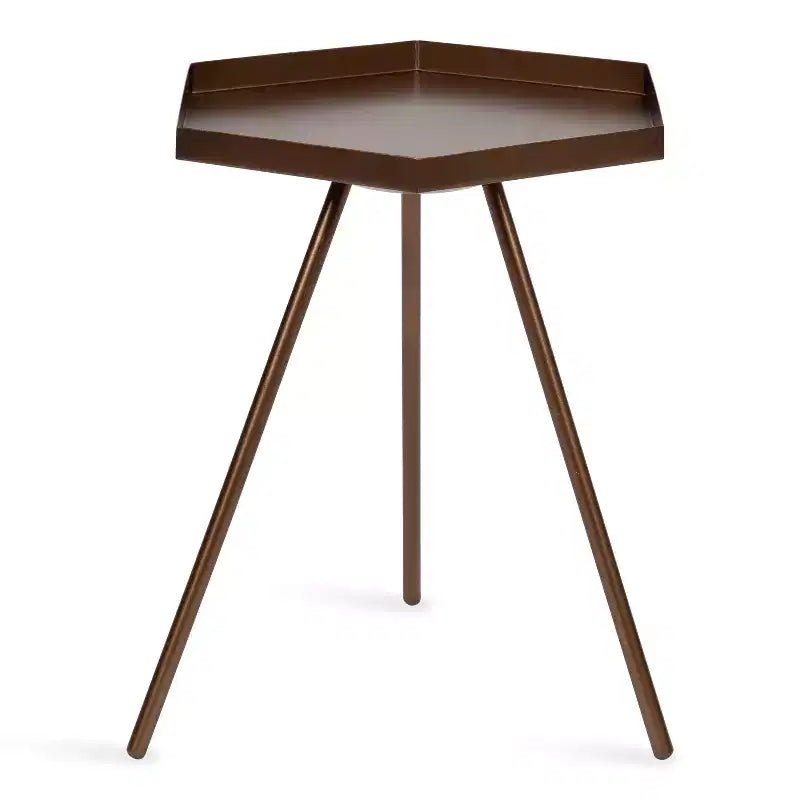 Hexagon Side Table with Black Metal Frame & White Basin