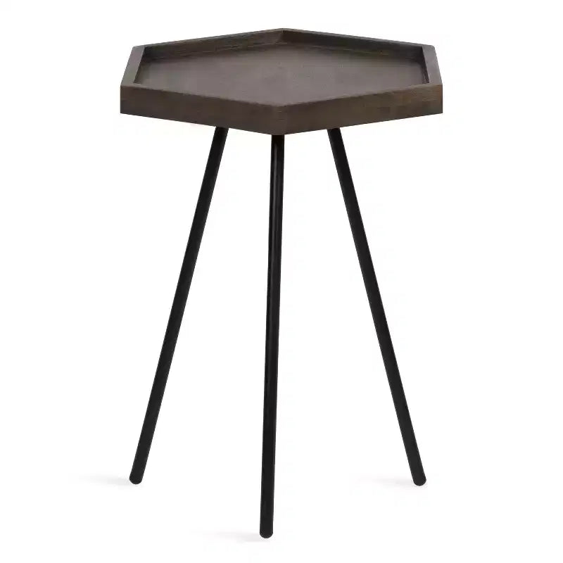 Hexagon Side Table with Black Metal Frame & White Basin