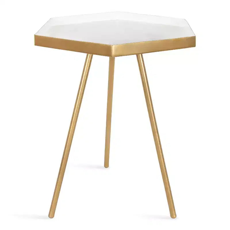 Hexagon Side Table with Black Metal Frame & White Basin