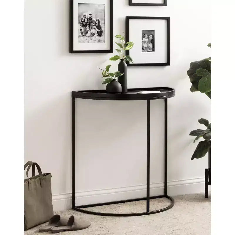 Half-Circle Console Table with Satin Black Finish