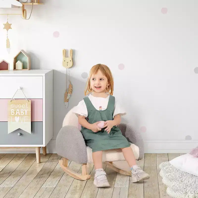 Kids Rocking Sofa Chair with Solid Wooden Frame & Faux Lamb Fleece