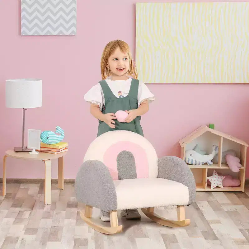 Kids Rocking Sofa Chair with Solid Wooden Frame & Faux Lamb Fleece