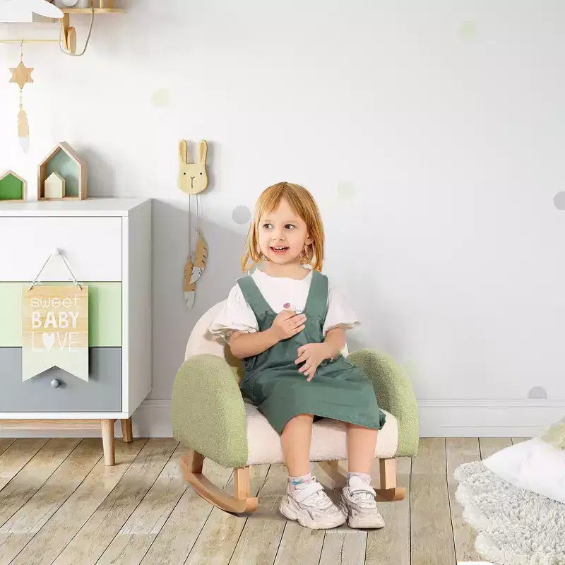 Kids Rocking Sofa Chair with Solid Wooden Frame & Faux Lamb Fleece