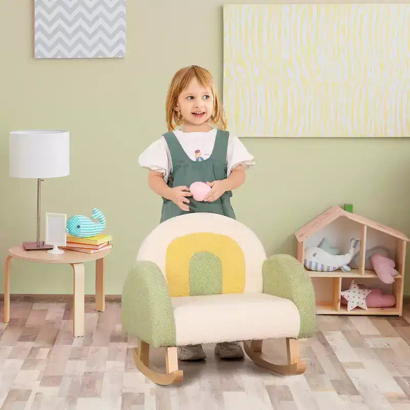 Kids Rocking Sofa Chair with Solid Wooden Frame & Faux Lamb Fleece