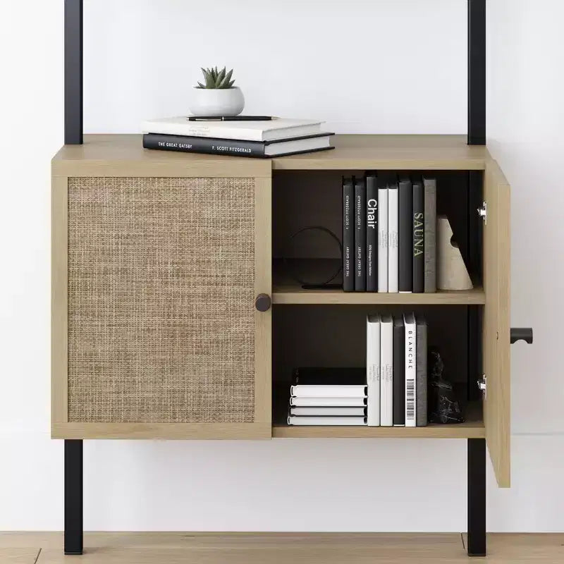 73" 3-Tier Rattan Ladder Bookshelf with Storage