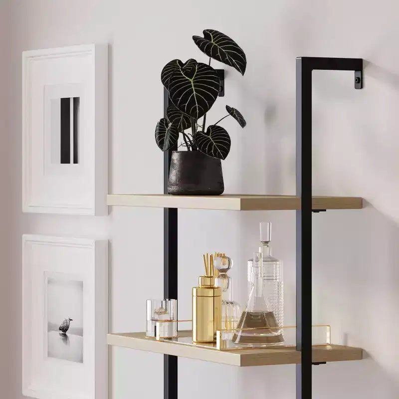 73" 3-Tier Rattan Ladder Bookshelf with Storage