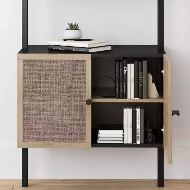73" 3-Tier Rattan Ladder Bookshelf with Storage