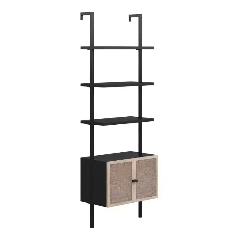 73" 3-Tier Rattan Ladder Bookshelf with Storage